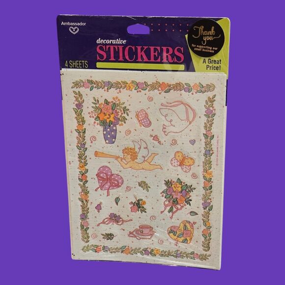 1992 Sealed Hallmark Valentine Stickers Putti Cherub Love Friendship Hearts Dove - Picture 1 of 4